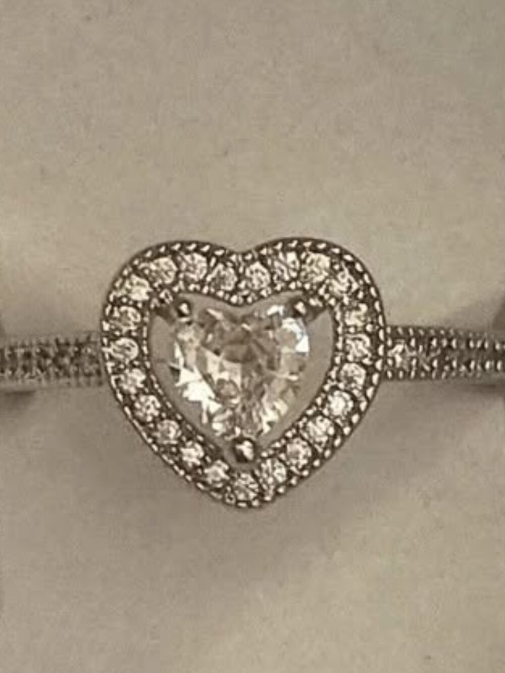 Silver Toned Ring with 1 Carat Heart Shaped Stone -  Size 6